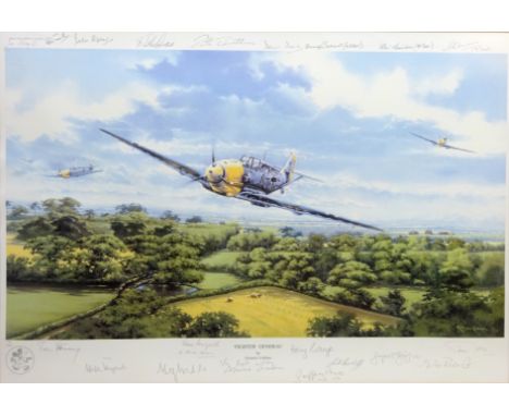 'Fighter General', limited edition colour print No.19/500 after Graeme Lothian signed by the artist and squadrons including J