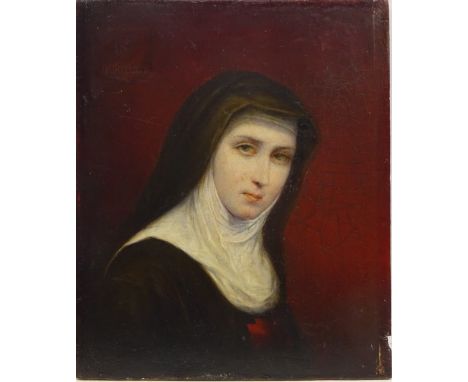 Head and Shoulder Portrait of a Young Nun, 19th/early 20th century oil on oak panel unsigned, indistinctly dated 26cm x 22cm 