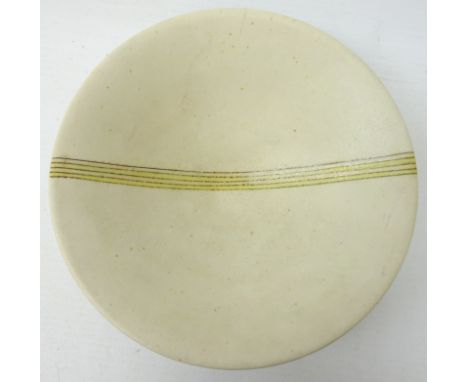 Studio pottery footed bowl with striped band, in the style of Lucie Rie, impressed LR, D15.5cm  Condition Report Click here f
