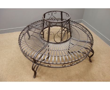 Circular black finish surround tree bench H78cm, W140cm, D140cm