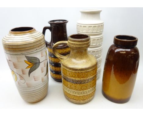 Five West German vases/ stick stands and another similar style vase, maximum H51cm (5) Condition Report Click here for furthe
