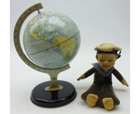 1950's Chad Valley tin plate globe and a 1930's Norah Wellings Jolly Boy (2) Condition Report Click here for further images, 