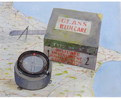 RAF Compass and East Yorkshire Map, oil on canvas signed by Don Micklethwaite (British 1936-) 40cm x 51cm unframed Condition 