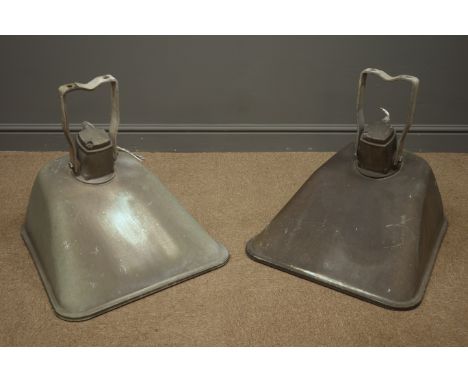 Two large industrial enamel wall lights, L66cm, W58cm, H60cm Condition Report Click here for further images, condition, aucti
