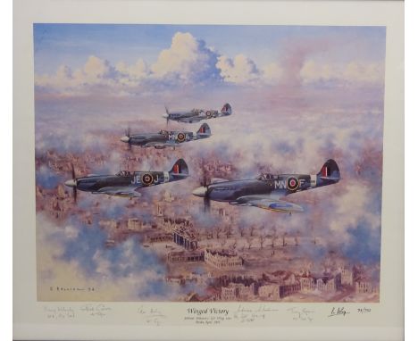 'Winged Victory Johnnie Johnson's 125 Wing over Berlin, April, 1945', limited edition colour print No.34/750 after Ron Bellin