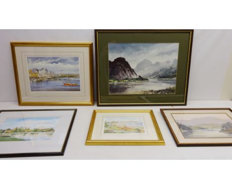 Rural River Scenes, two 20th century watercolours signed by E. Grieg Hall, 'South Bay, Scarboro', ltd.ed print signed by John