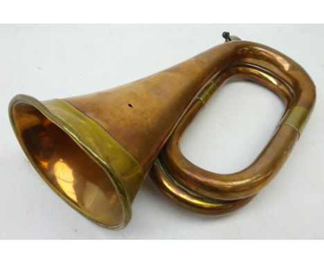 Brass and Copper Bugle with plated mouthpiece, L30cm Condition Report Click here for further images, condition, auction times