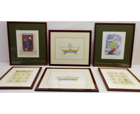 Tottering by Gently, two colour prints after Annie Tempest, two Cricket prints after Henry Mayo Bateman, Baroque baths & Stil