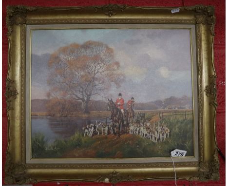 Oil on canvas - Hunting scene by Donald Ayres - Image size: 49.5cm x 40cm