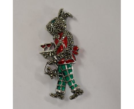 Silver &amp; champlevé enamel rabbit brooch