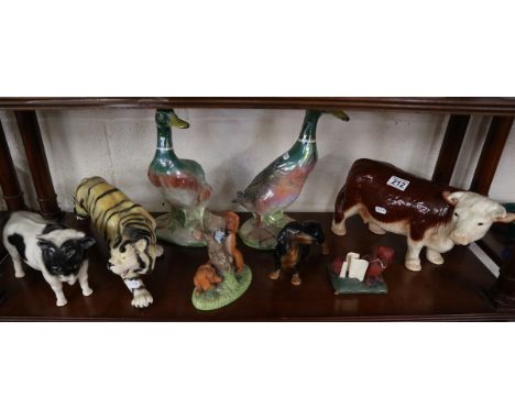 Shelf of ceramic animals to include Capodimonte