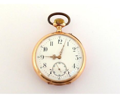 IWC (International Watch Company), a 14 carat gold open faced pocket watch, circa 1895-1905, the white enamel dial with black