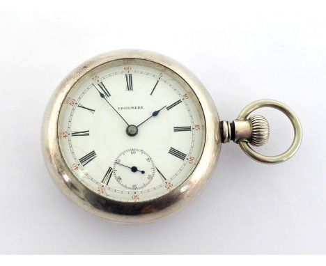 An early 20th century silver open faced pocketwatch by Edgemere, Chicago, the white enamel dial with black Roman numerals, ou