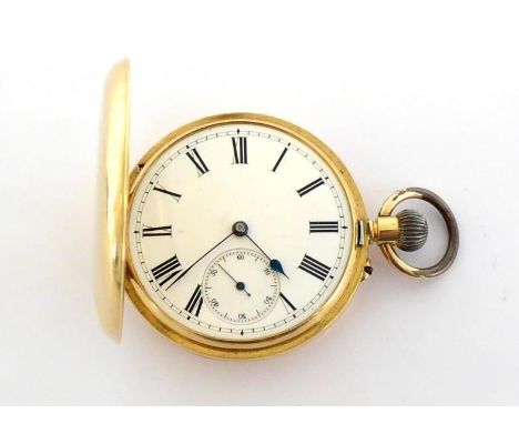 An early 20th century 18 carat gold full hunter pocket watch, the four piece case with Geneva standard marks and stamped '18k