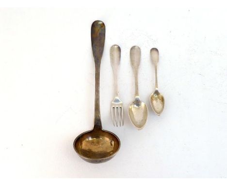 A collected part service of French silver Fiddle pattern flatware, all 1819/38 except the dessert spoons post 1838, comprisin