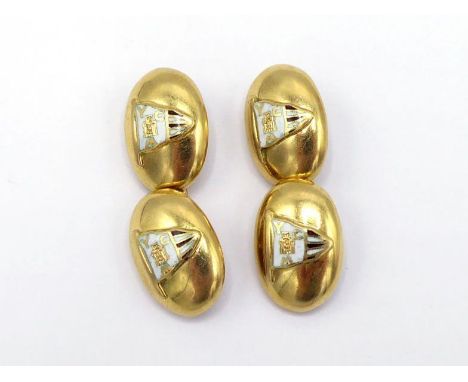 YACHTING INTEREST: pair of 18 carat gold and enamel cuff links, the domed oval links with burgee for Yacht Club of Monaco, 16