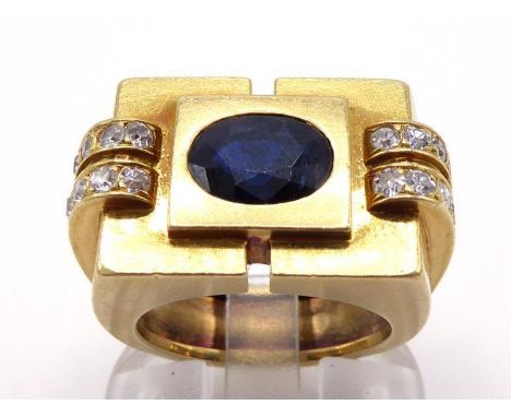 Van Cleef & Arpels, an Art Deco sapphire and diamond dress ring, circa 1940, the rectangular bezel rub over set to the centre