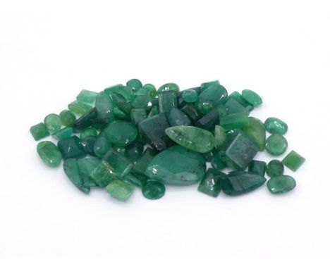 A mixed lot of loose faceted emeralds, various cuts, the largest 16mm long, totalling approx. 73 carats (VAT to be charged on