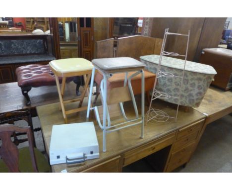A sewing box, an ottoman, typewriter, etc. (6)