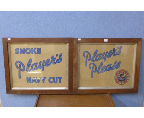 A pair of vintage Players cardboard signs, framed