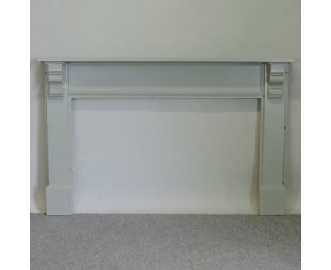 A grey painted pine fire surround, 174cm
