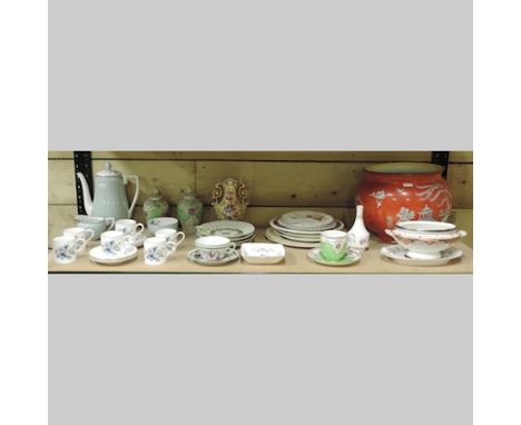 A collection of china to include a Royal Worcester coffee set, Limoges plates, teawares and a jardiniere, 23cm tall