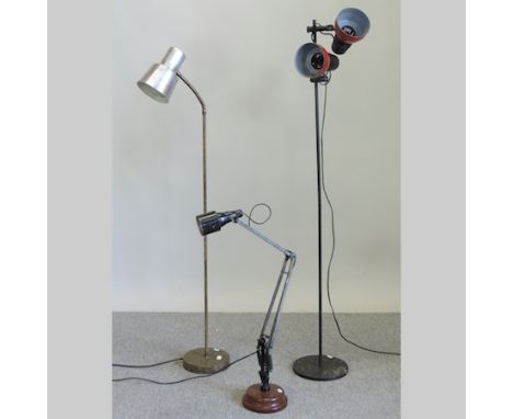 A 1940's metal anglepoise lamp, together with two others