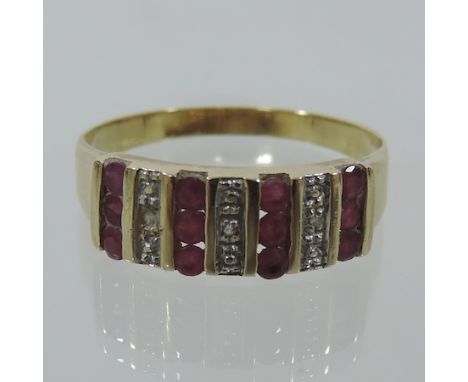An unmarked gold ruby and diamond ring