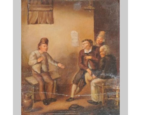 Dutch School, 19th century, figures in an interior, oil on panel, unframed, 14 x 11cm