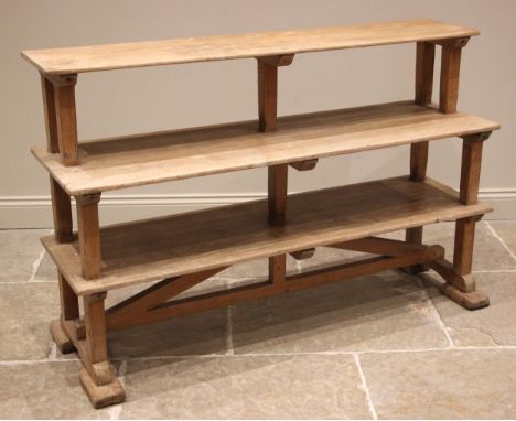 A country house provincial ash game stand or rack, late 19th century, formed with three tiers upon supports of square section