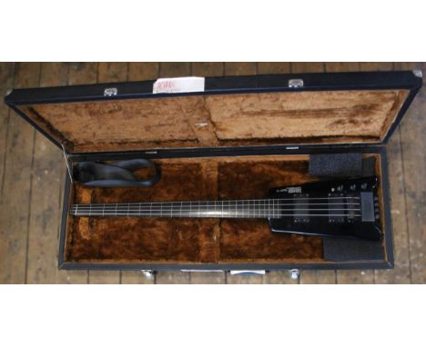 A Hohner Steinberger B2A F1 professional headless and fretless bass guitar, finished in black, within fitted hard case Fret m