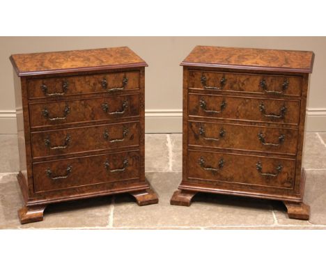 A pair of figured walnut chests, early 20th century and later constructed, each formed with four graduated cock beaded drawer