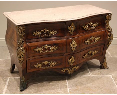 A French Louis XV ormulu mounted rosewood bombe commode, stamped Coulon, possibly Jean-Francois Coulon, circa 1750, of serpen
