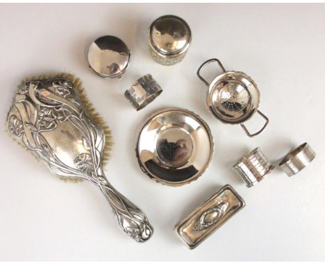 A selection of silver items, including an Edwardian silver jewellery box, possibly Samuel M Levi, Birmingham 1906, with hinge