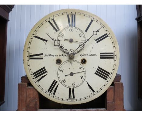 A 19th Century mahogany longcase clock with painted circular dial, signed Jas Ritchie & Son, Edinburgh, Roman numerals with t