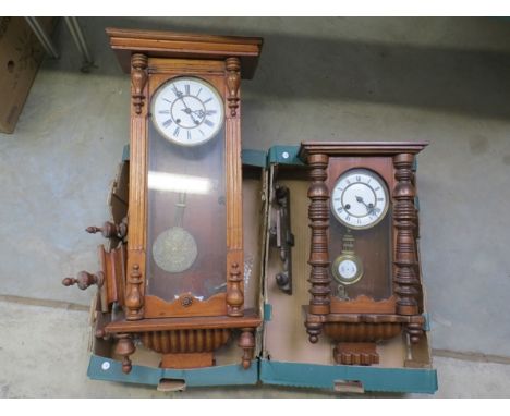 Two Vienna style wall clocks, 8-day movement and Roman enamel dials