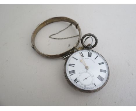 A Victorian open faced silver pocket watch, Roman dial with subsidiary dial, maker R W Willson, Lincoln fusee movement, toget