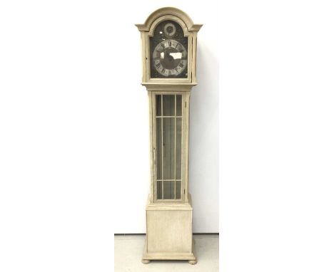 Limed oak Grandfarther clock with pendulum and weights H188, W44, D28cmCondition report: Overall very good condition, slight 