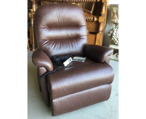 Sherborne fully motorised brown leather recliner chair together with power supply and manual H104, W84, D90cm