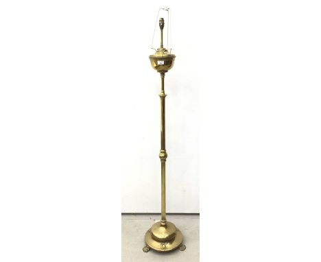 Brass standard lamp, converted from an oil lamp H156, W29cm Condition report: Good original condition with some dents to base