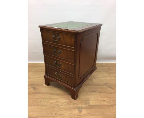 Reproduction mahogany filing cabinet with leather lined top and two drawers below on bracket feet, 50.5cm wide, 61cm deep, 77
