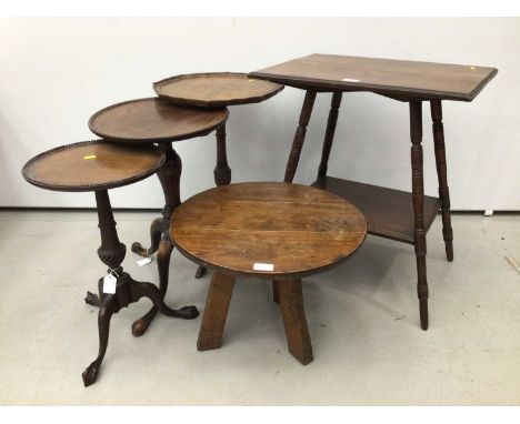 Five assorted side tables to include three tripod wine tables