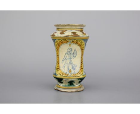 An Italian maiolica albarello, 17th C. H: 20 cm