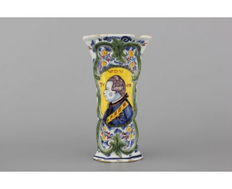 A rare Dutch Delft orangist royalist portrait vase, 18th C. H: 22 cm