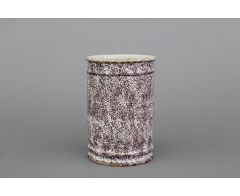 A Brussels faience monochrome manganese albarello, 18th C. H: 11,5 cm Could also be of Nort-French origin (Saint-Amand-les-Ea