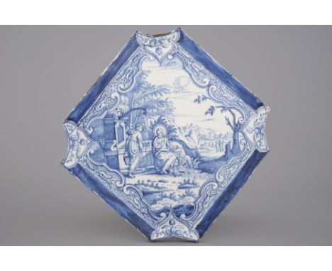 A rare Dutch Amsterdam Delftware blue and white biblical plaque A Dutch delftware blue and white biblical plaque Amsterdam, a