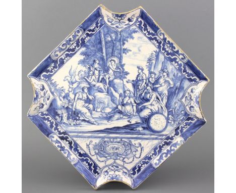 An important Dutch Amsterdam Delftware blue and white mythological plaque, dated 1748 Amsterdam, attributed to the tile facto