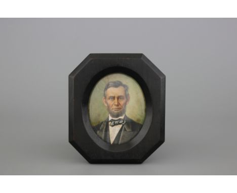 Maximilan Scholze, a miniature: A portrait of Abraham Lincoln With an old label on the back: "Abraham Lincoln, President, the