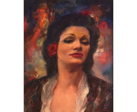 Rafaël De Buck (1902-1986), A portrait of a lady Oil on canvas. Dim.: 40 x 50 cm, 60 x 70 cm framed.