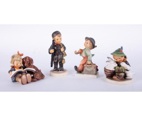 Four Hummel figures including boy with rabbits (4).